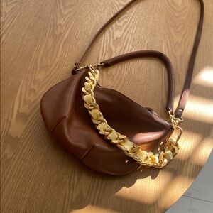 Clare V. Petit Moyen Brown Leather Shoulder Bag